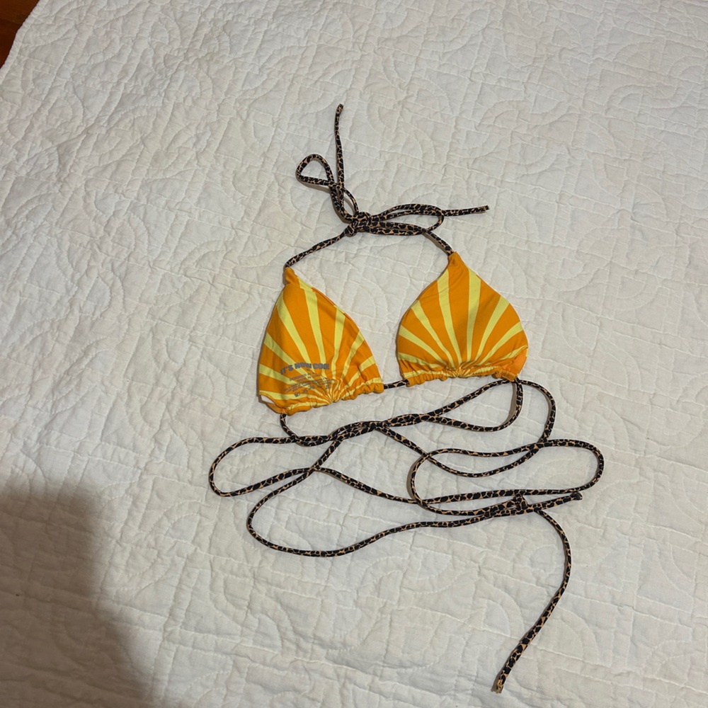 Free People Yellow and Brown Bikini Top